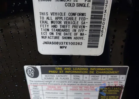 2007 Infiniti Fx35 from USA, damaged, VIN JNRAS08U37X100262